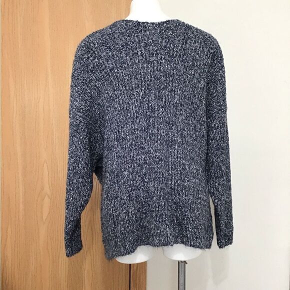 Wildfox Drew Oversize Herringbone Open V Chunky Sweater Blue White Size Small - Picture 5 of 13